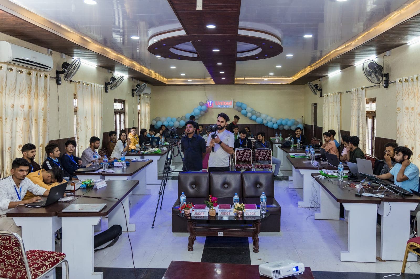 The hackathon hall with teams at their stations during U-TEC Hackathon Alpha