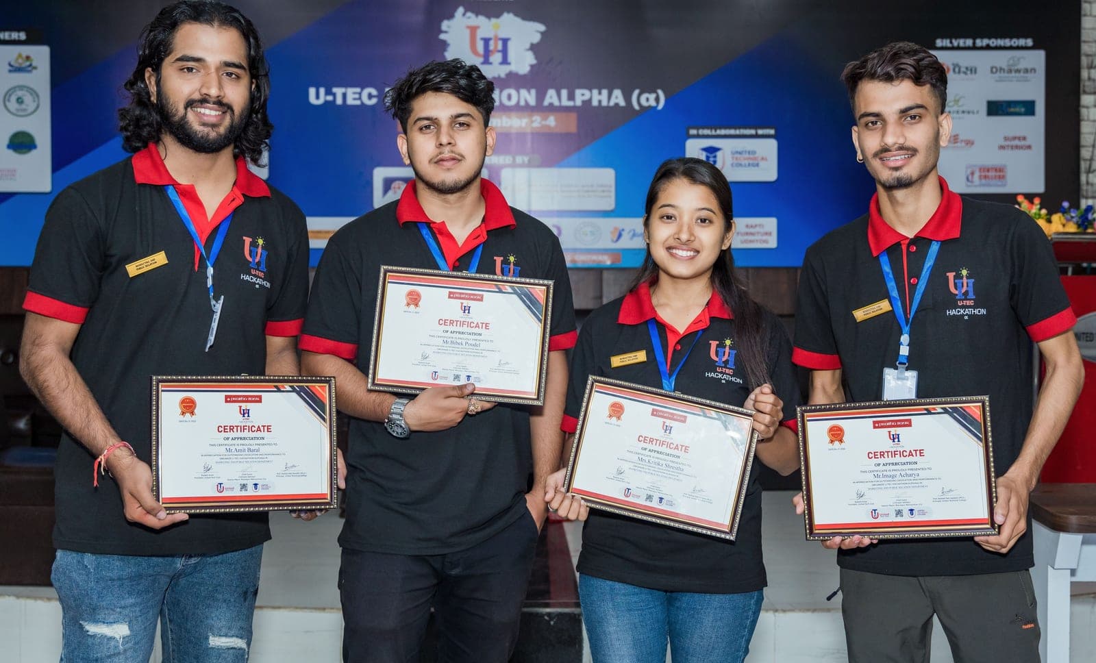 The organising team with their certificates at U-TEC Hackathon Alpha