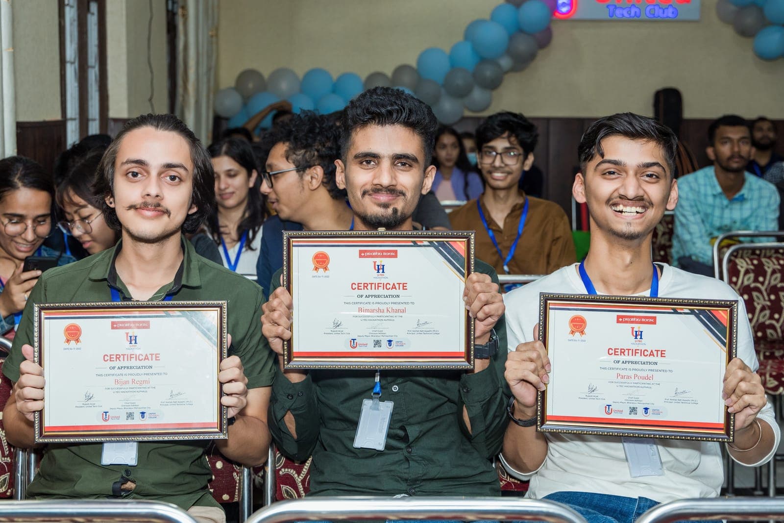 Participants with their certificates at U-TEC Hackathon Alpha