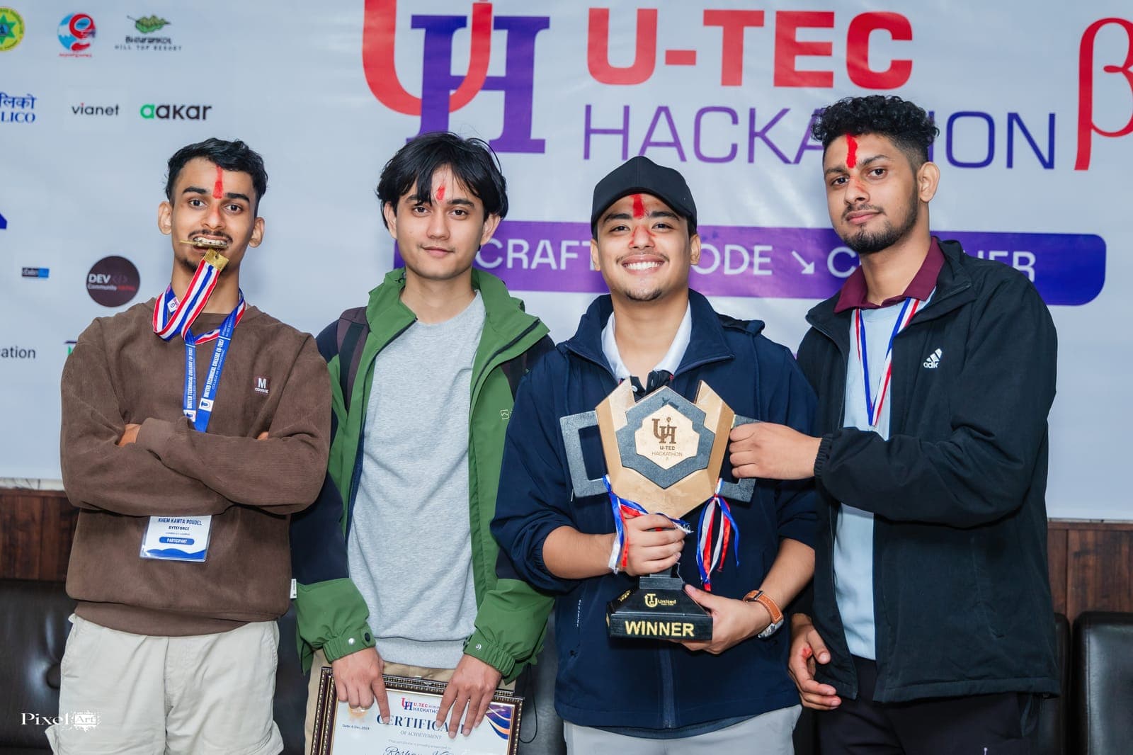The winning team with their trophy at U-TEC Hackathon Beta