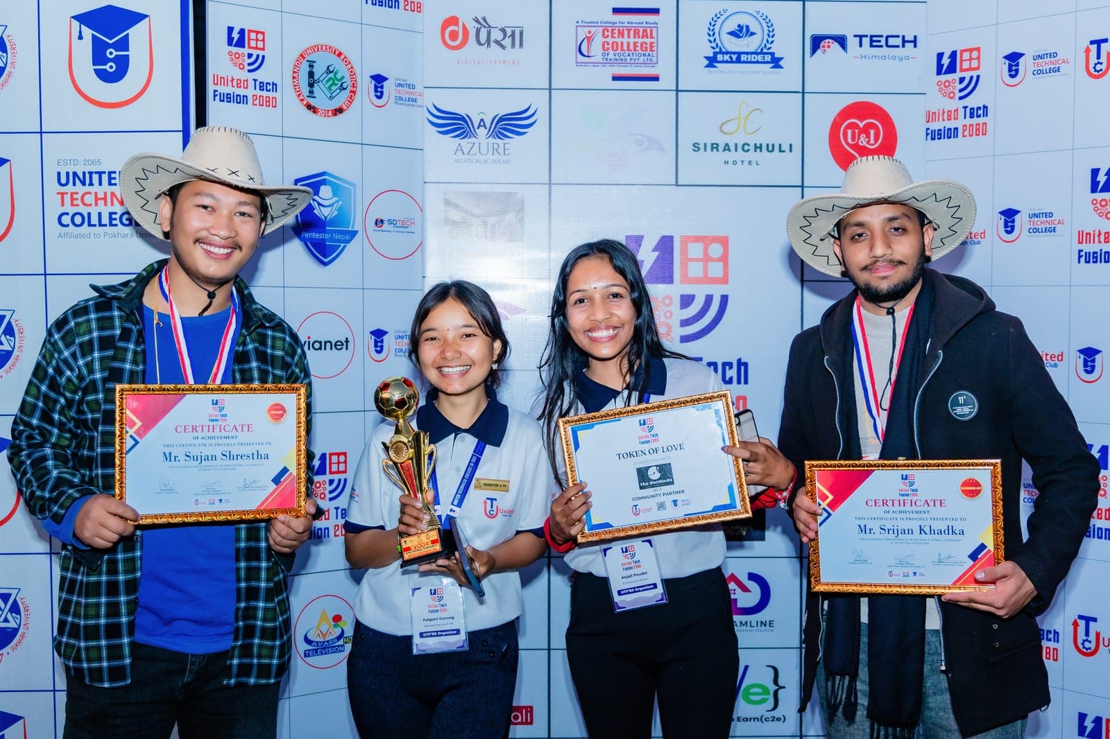 Award winners with their trophy and certificates at United Tech Fusion 2080