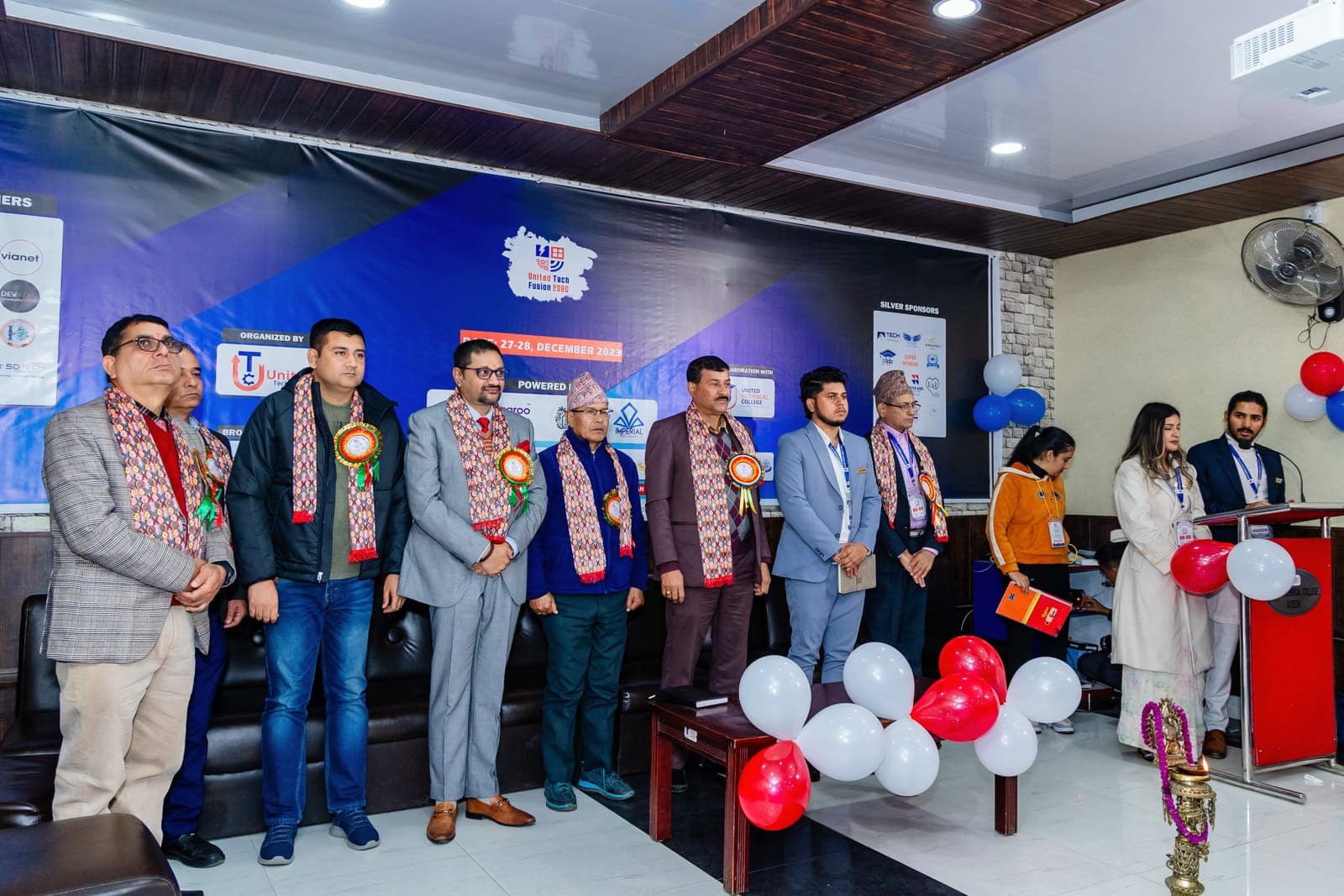 Guests and organisers on stage at the United Tech Fusion 2080 ceremony